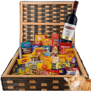 Cesta No Baú Vinho Café Da Manhã E Chocolate Presente 52 Itens